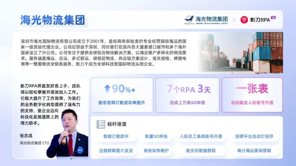 海光物流集团：通过影刀RPA实现物流全链路自动化，提升订舱成功率90%