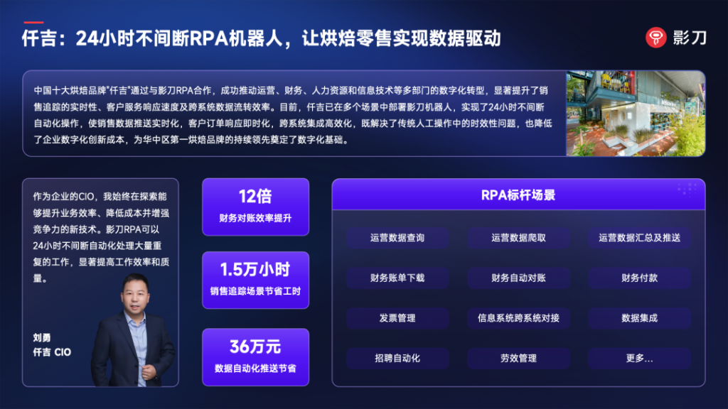 仟吉：24小时不间断运行影刀RPA，让烘焙零售实现数据驱动经营，对账效率提升12倍